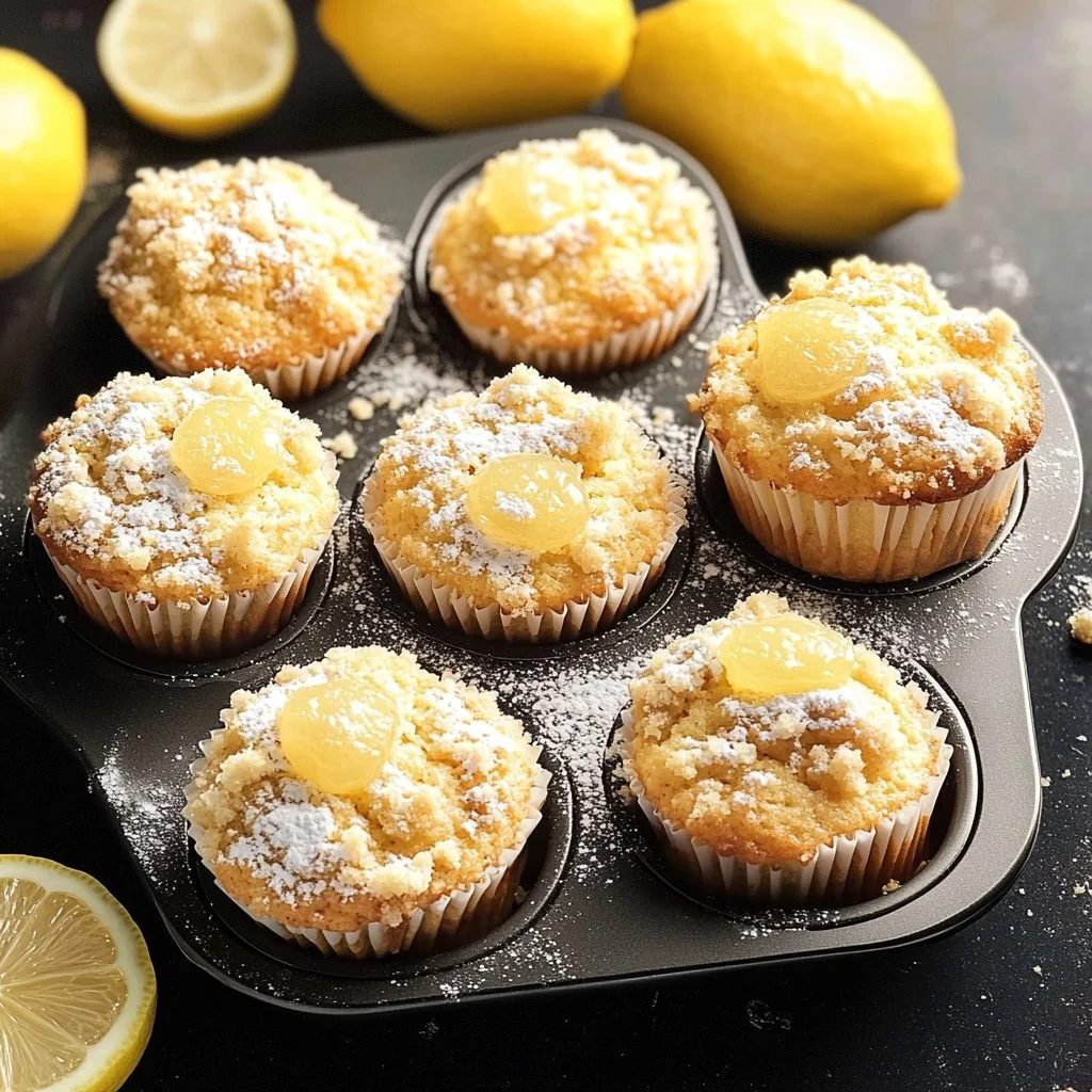 Muffins de Limón con Streusel recién horneados y decorados
