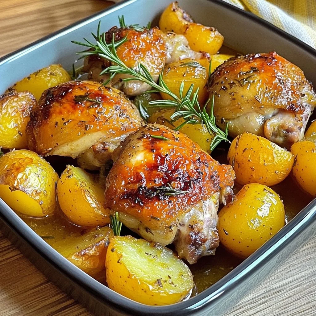 Muslos de pollo con patatas en una deliciosa receta casera