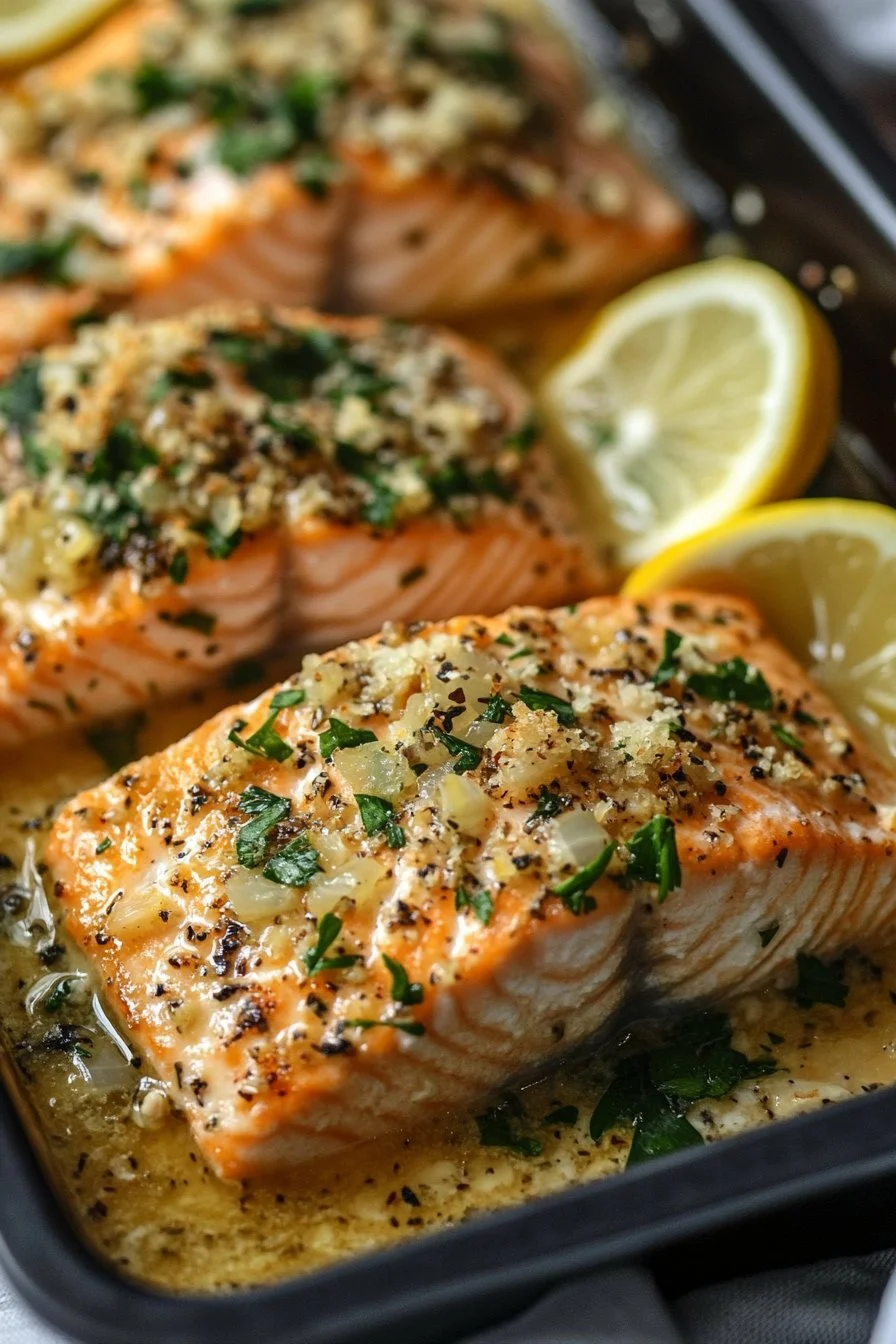 Salmón al Horno con Salsa Cremosa de Limón y Ajo