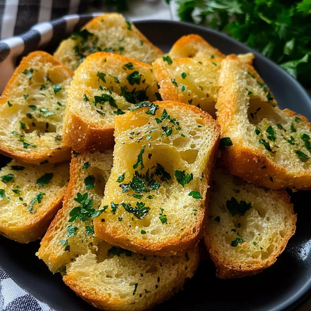 Delicioso Pan con Ajo dorado y crujiente.