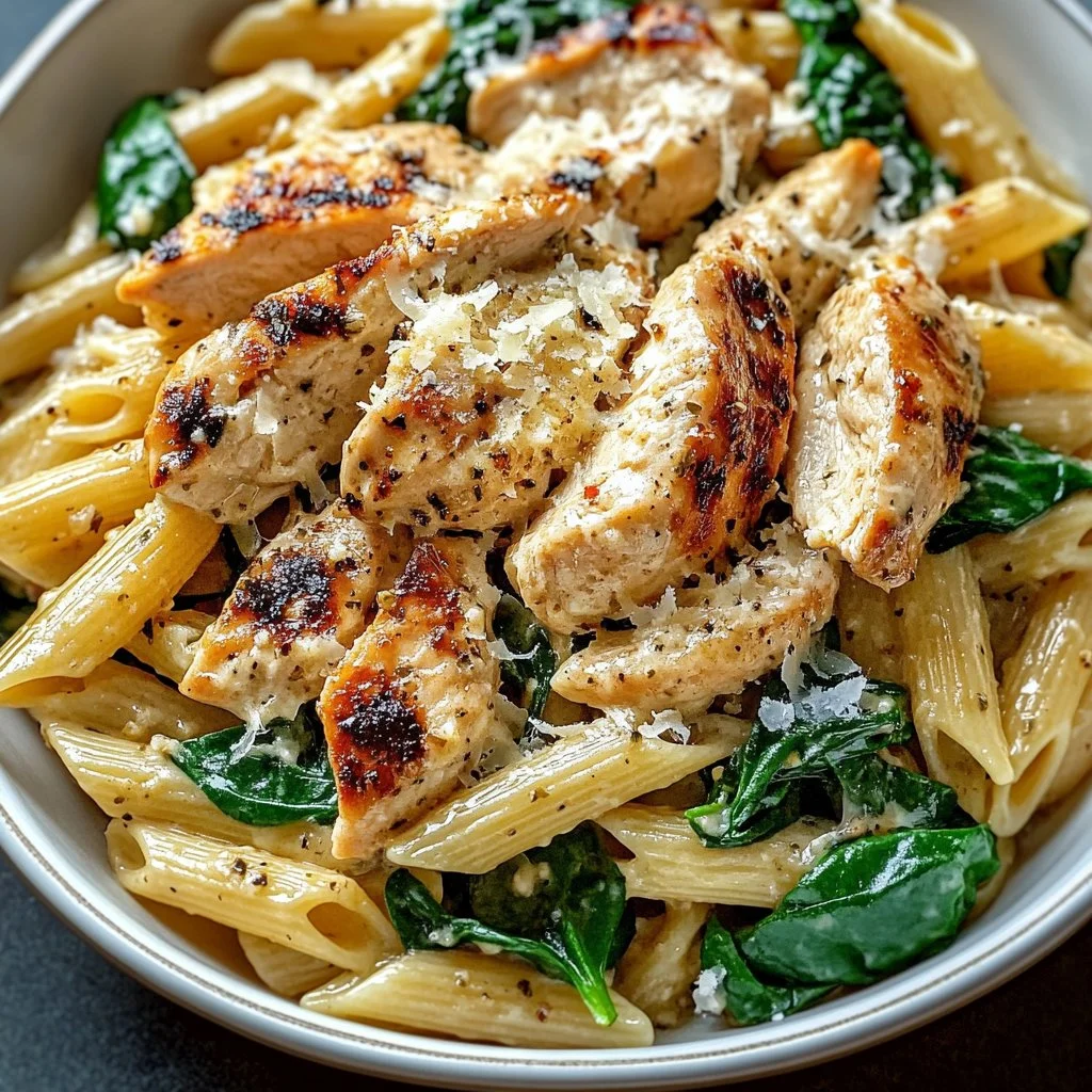 Plato de Pasta de Pollo con Ajo y Parmesano Cremoso