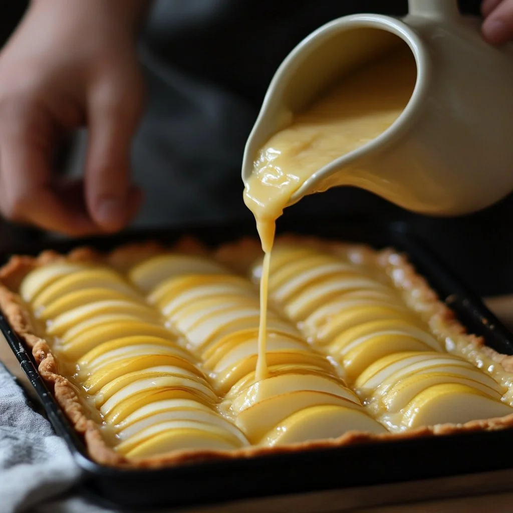 Pastel de masa filo con queso y peras, postre delicioso y fácil de hacer.