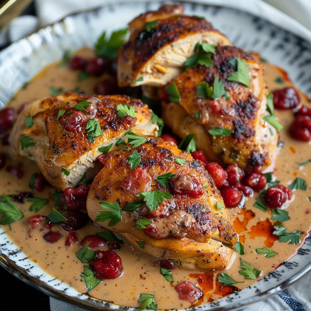 Pechugas de Pollo en Relleno Cremoso Con Frutos Rojos y Toque de Chipotle