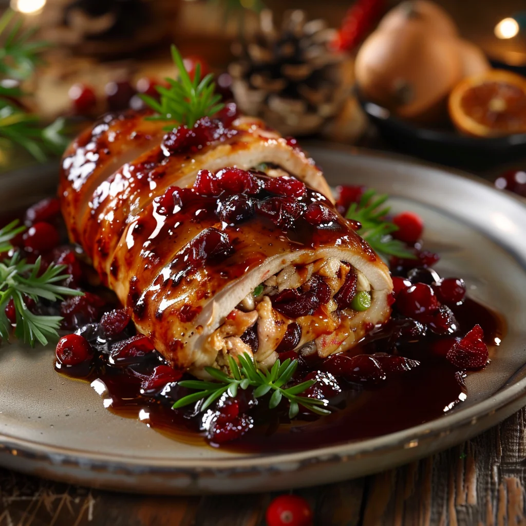 Pechugas Navideñas Rellenas Con Salsa de Arándanos y Chipotle Ahumado