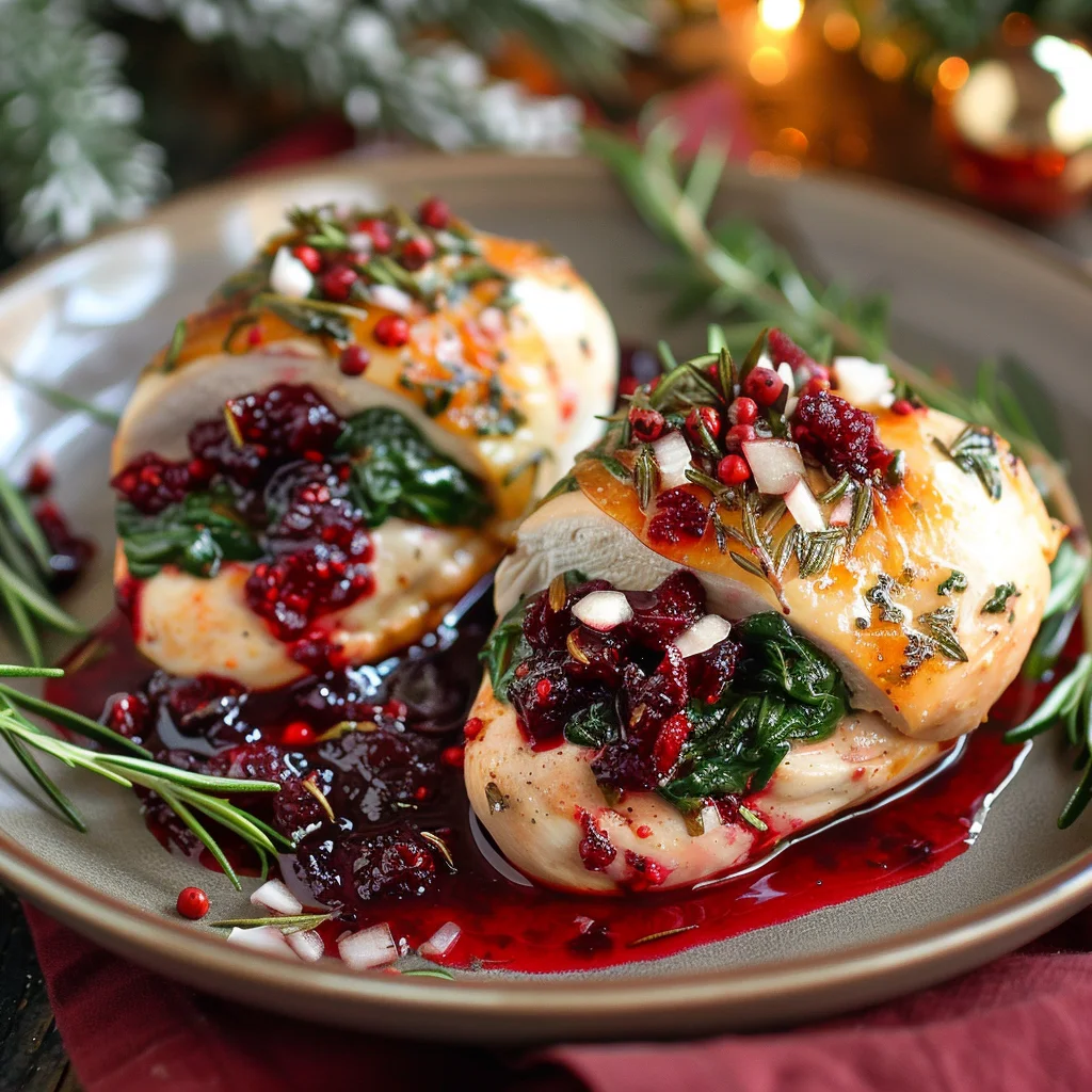 Pechugas Navideñas Rellenas en Salsa de Frutos Rojos Con Toque Ahumado de Chipotle