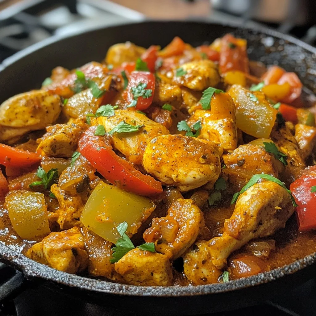 Plato de pollo a la mostaza presentado con guarnición