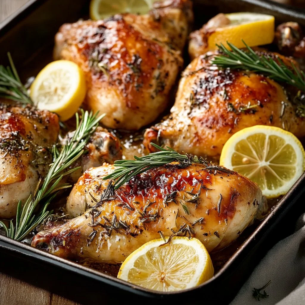 Pollo al horno con limón y romero, receta deliciosa y fácil de preparar.