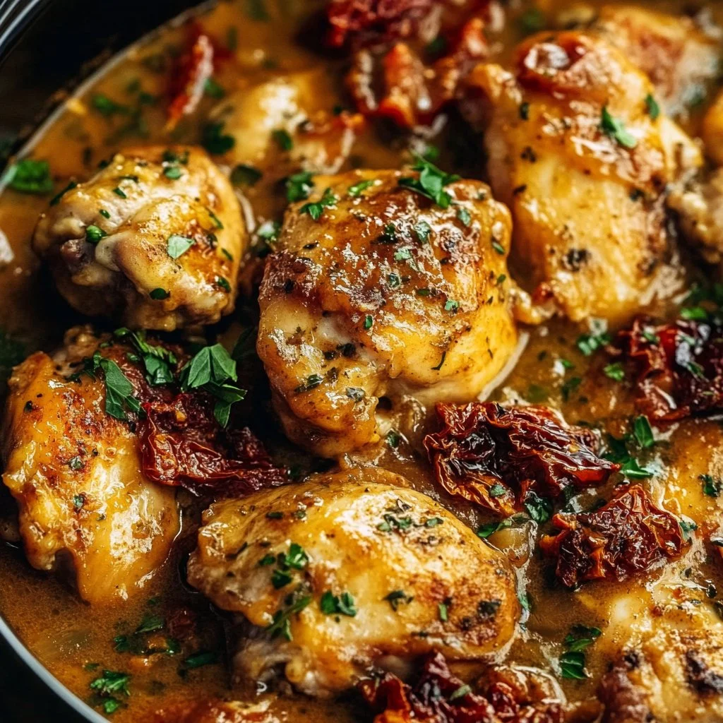 Pollo cásame cocinado en olla de cocción lenta con ingredientes frescos y especias