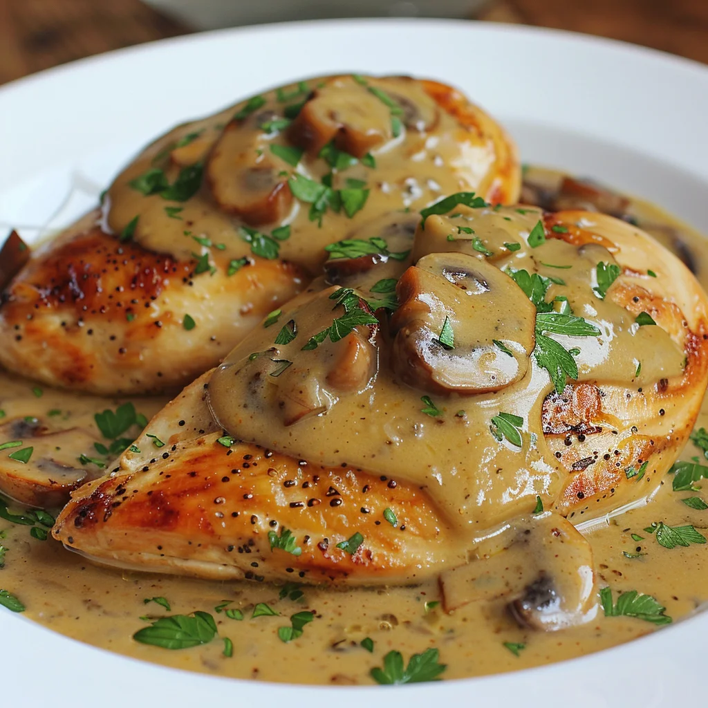 Pollo con Salsa de Mostaza y Champiñones