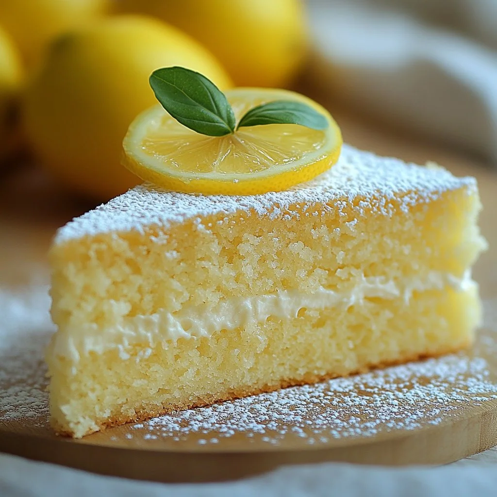 Bizcochuelo esponjoso con crema de limón, un postre delicioso y refrescante.