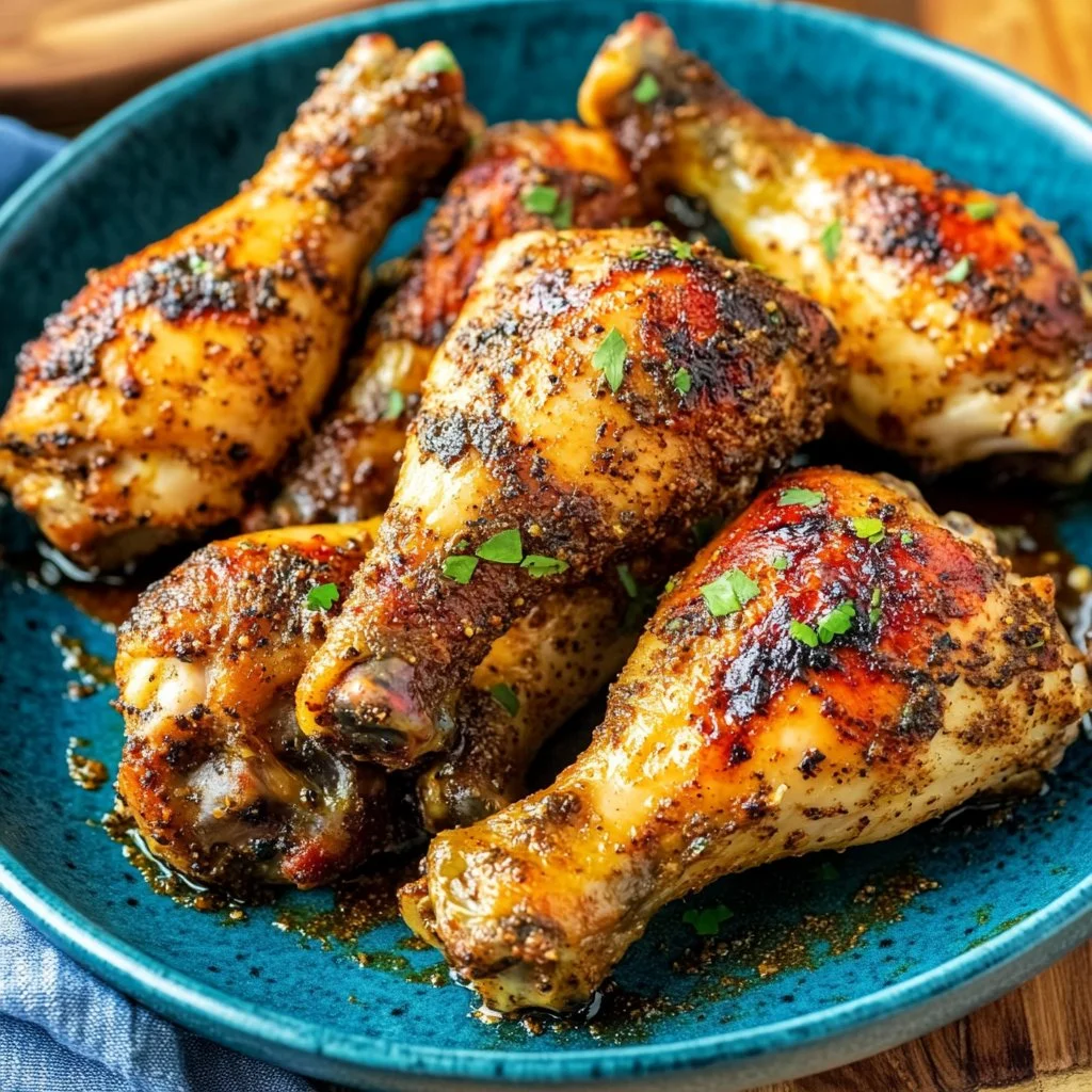 Plato de pollo puertorriqueño servido con arroz y frijoles
