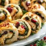 Rollitos de Pollo Navideños Rellenos de Queso Espinaca y Arándanos