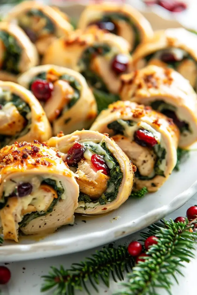 Rollitos de Pollo Navideños Rellenos de Queso Espinaca y Arándanos - ¡Exquisita explosión de sabores festivos!