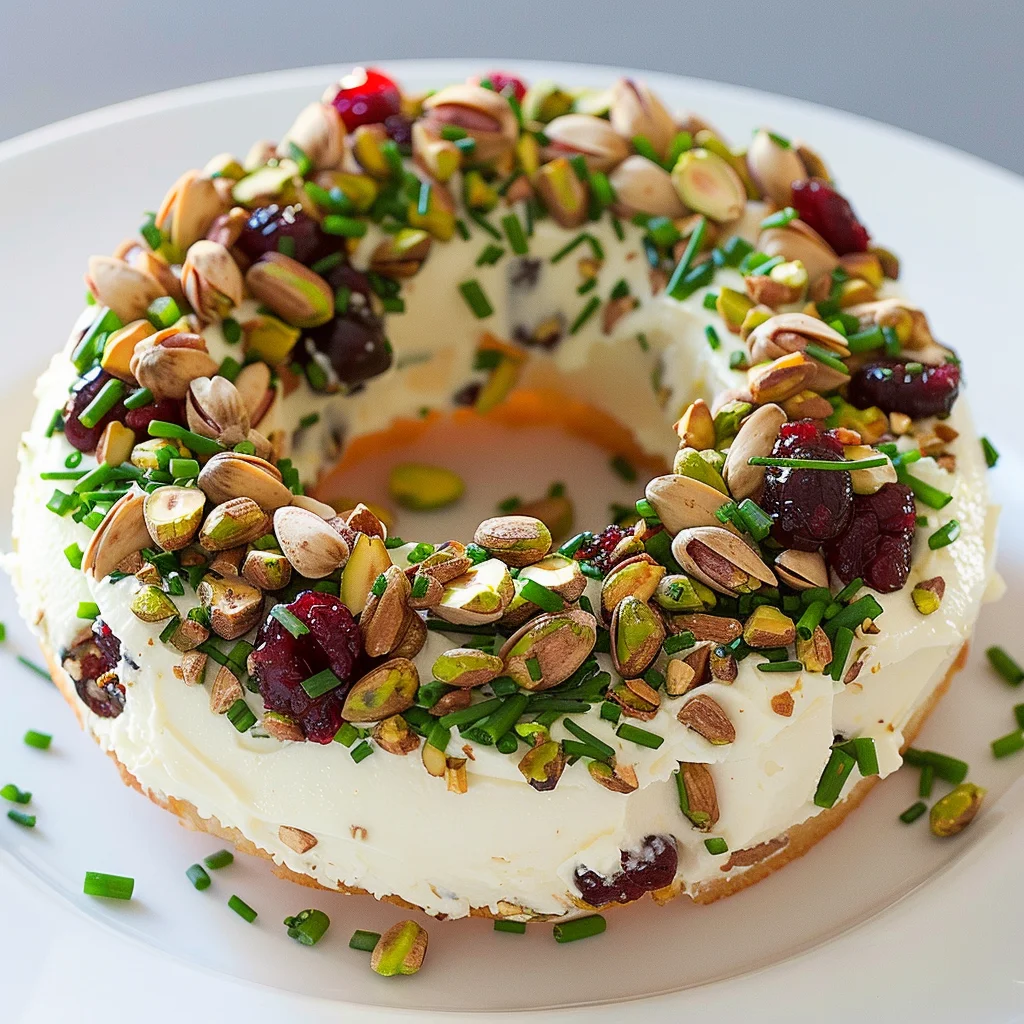 Rosca Salada de Queso Crema Con Nueces Pistaches Cebollín y Arándanos