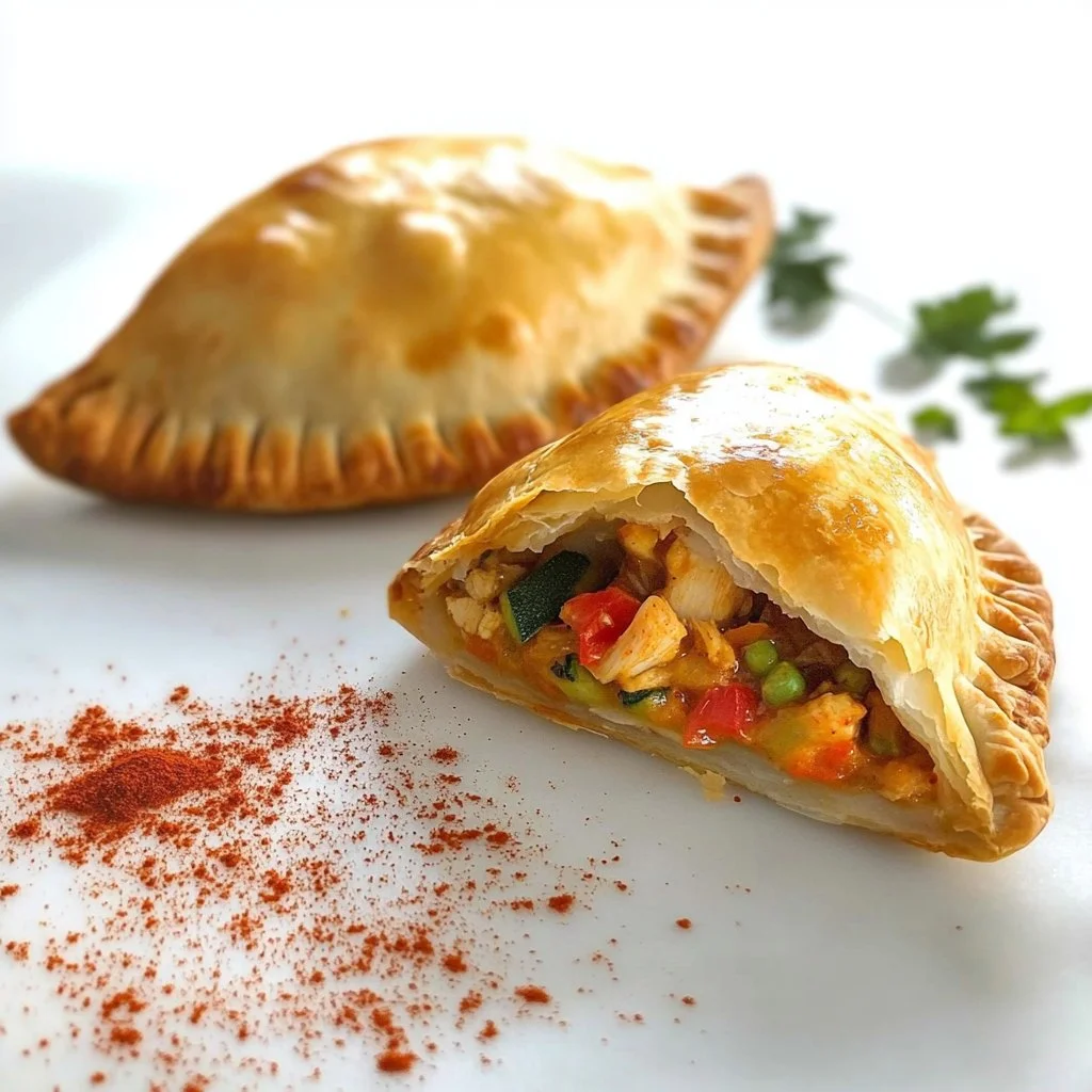 Empanadas de pollo recién horneadas y doradas, perfectas para compartir.