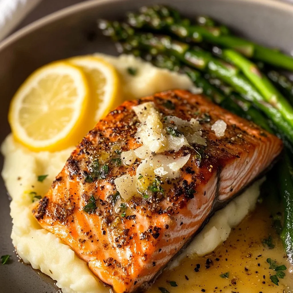 Salmón al horno con mantequilla de ajo y limón, una receta deliciosa y fácil