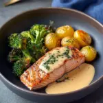 Salmón al horno con papas crujientes y brócoli