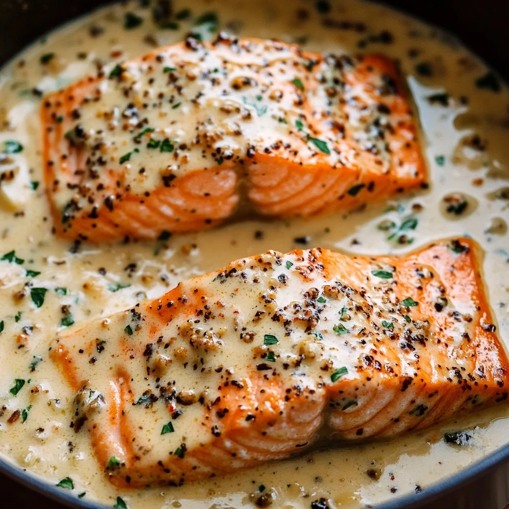 Salmón en salsa cremosa de parmesano con guarnición