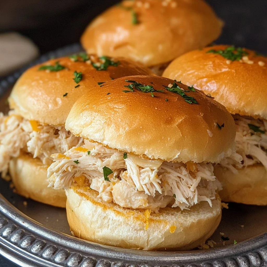 Sándwiches de pollo preparados para una fiesta, listos para servir.