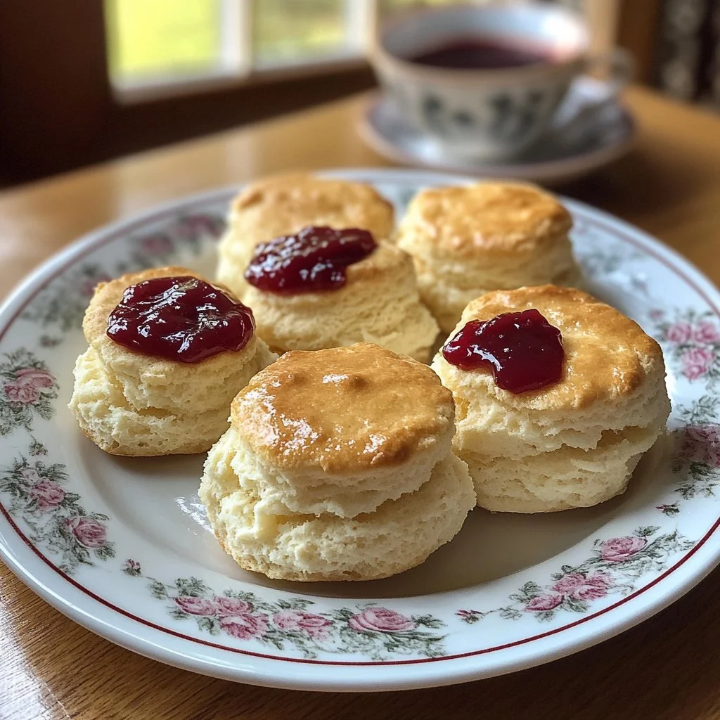 Scones Británicos recién horneados con mermelada y crema