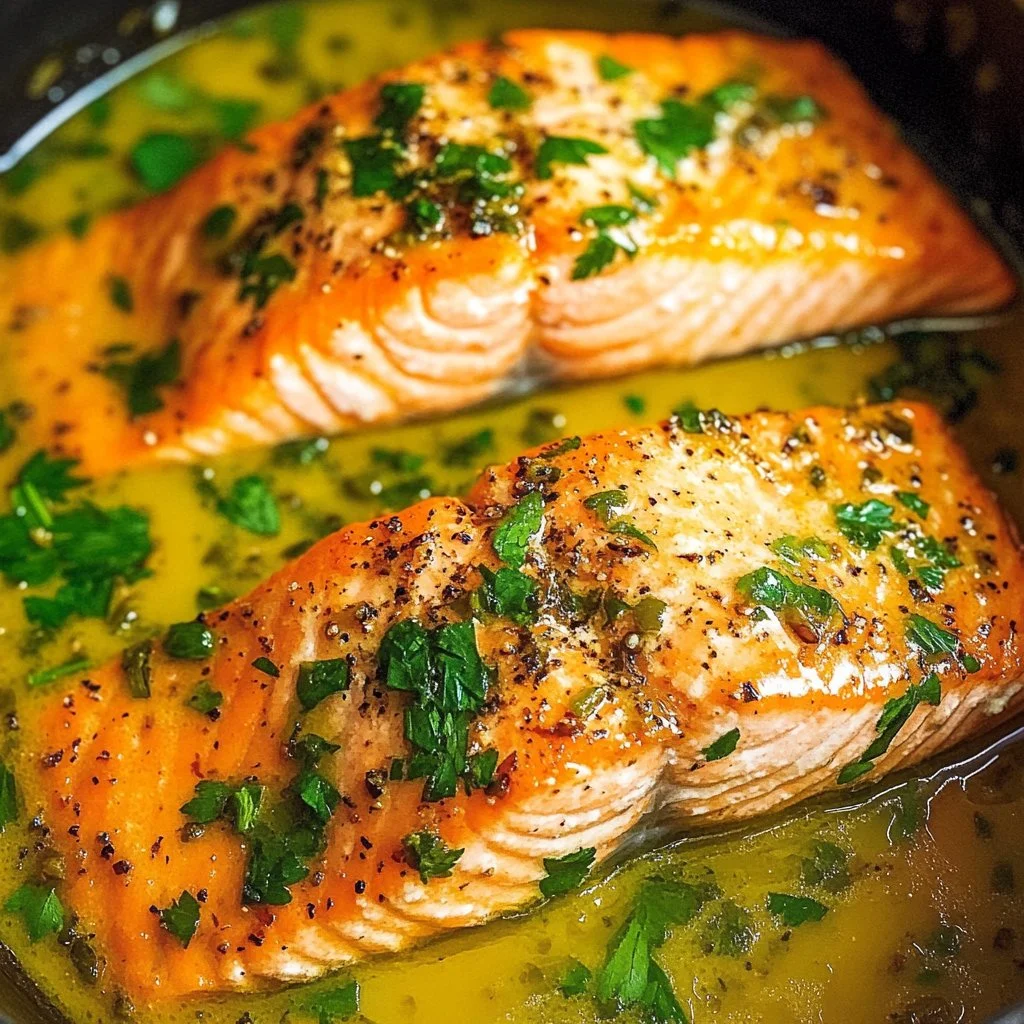 Receta de trucha con mantequilla de ajo y limón en un plato elegante