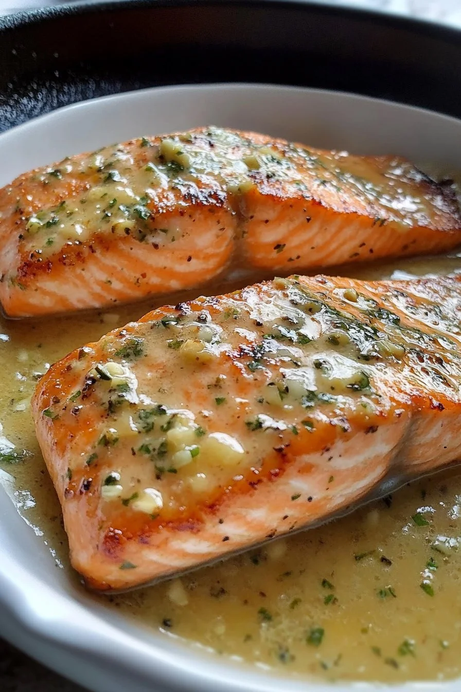 Salmón con salsa de mantequilla de ajo