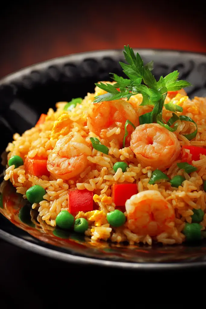 Arroz frito asiático con camarones
