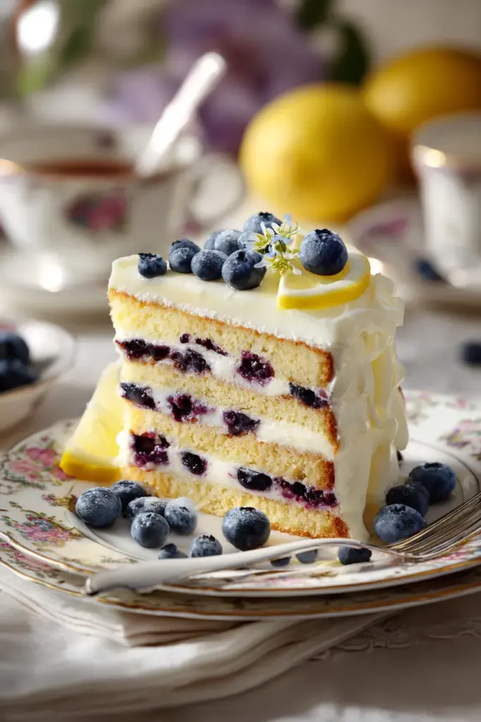 Pastel de Capas de Limón y Arándanos