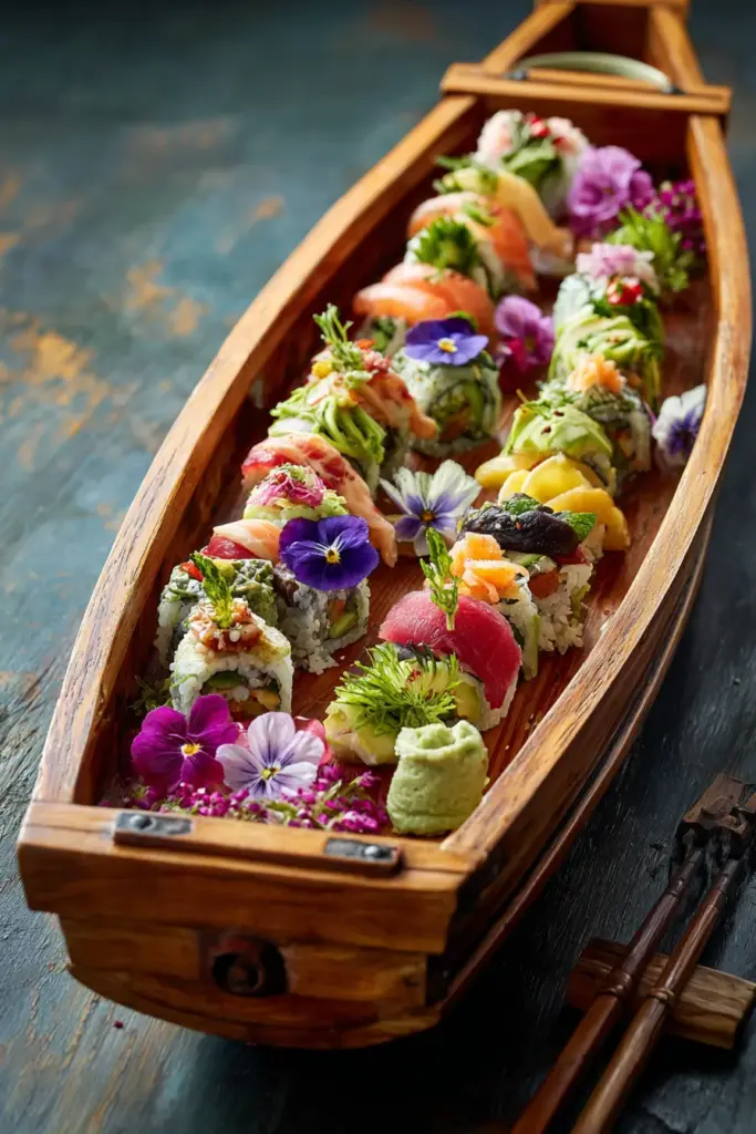 Presentación de barquitos de sushi