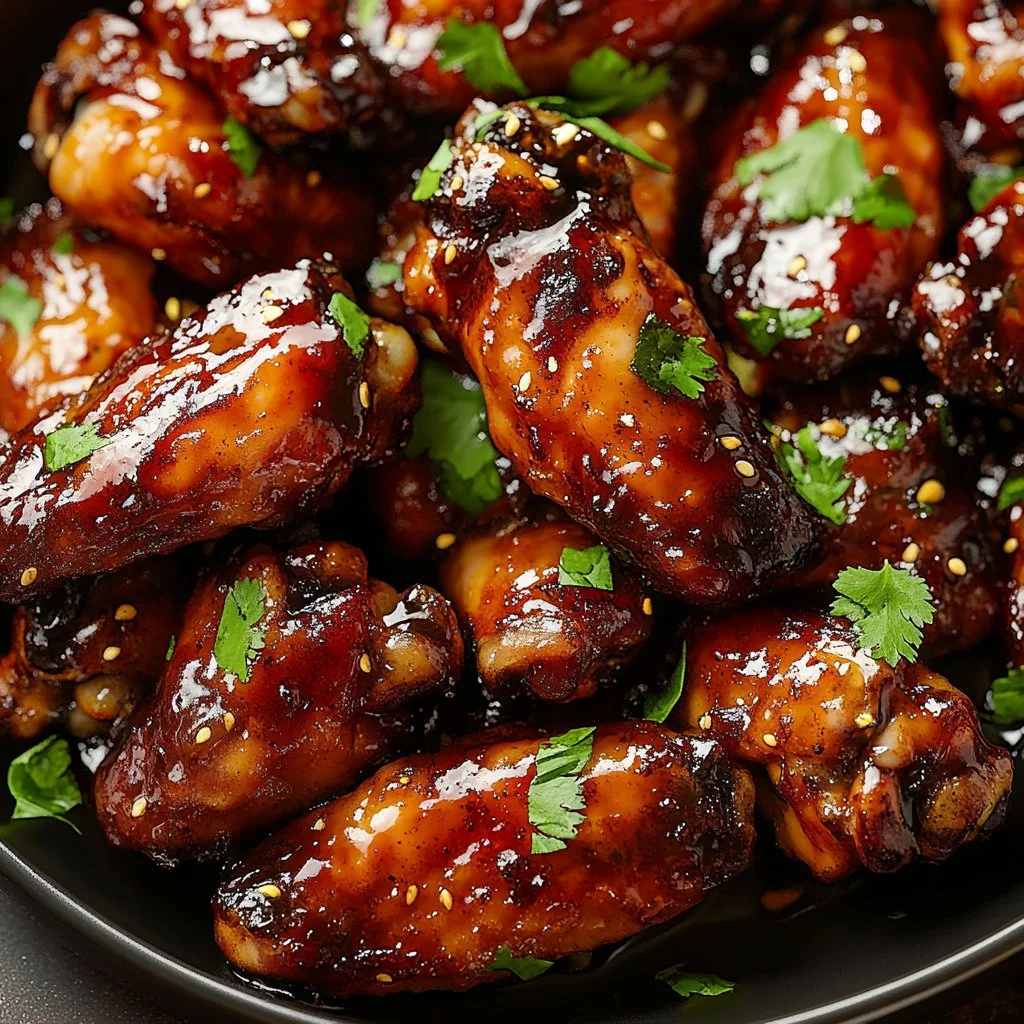 Deliciosas Alitas de Pollo Dulces y Picantes servidas en un plato appetitoso