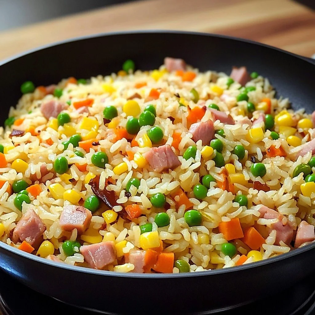 Plato de Arroz a la griega con coloridos ingredientes frescos.
