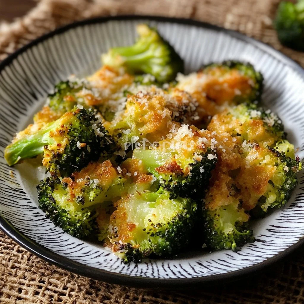 Brócoli aplastado con queso parmesano recién horneado