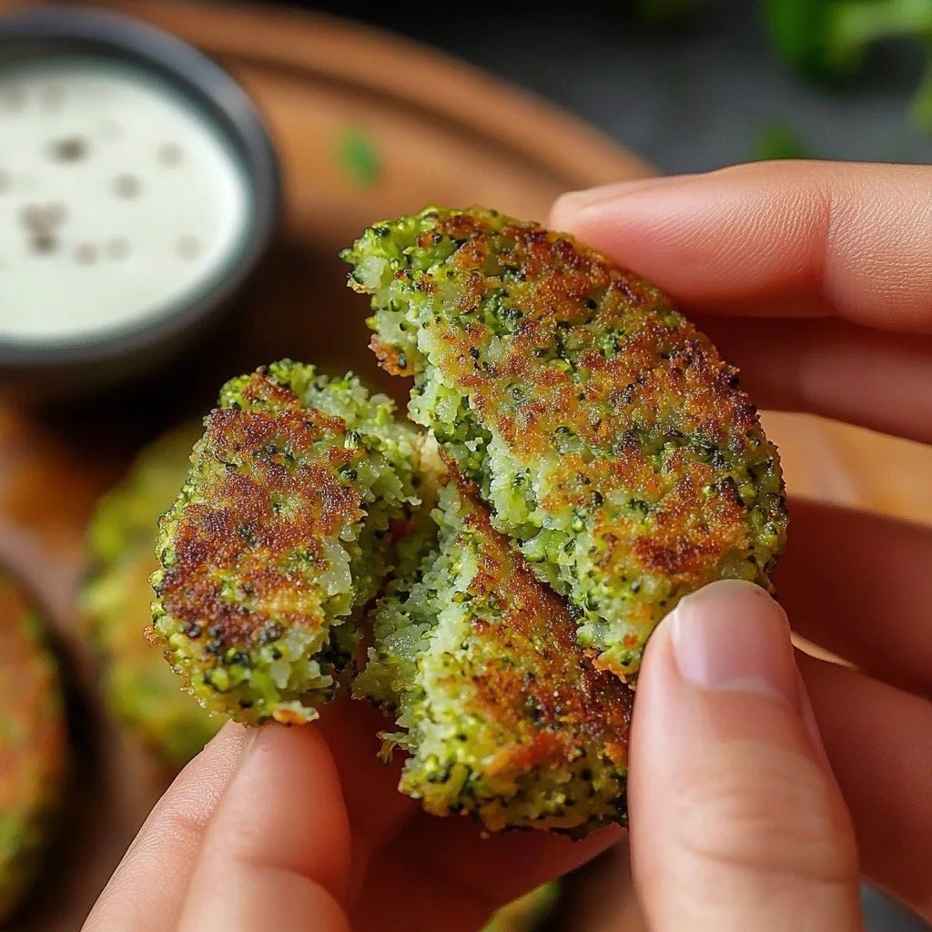 Buñuelos de brócoli recién horneados en un plato