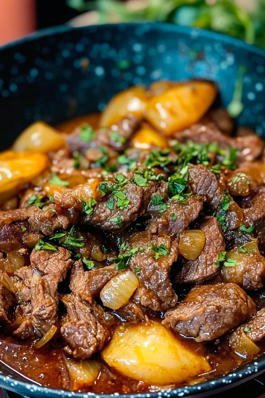 Carne encebollada