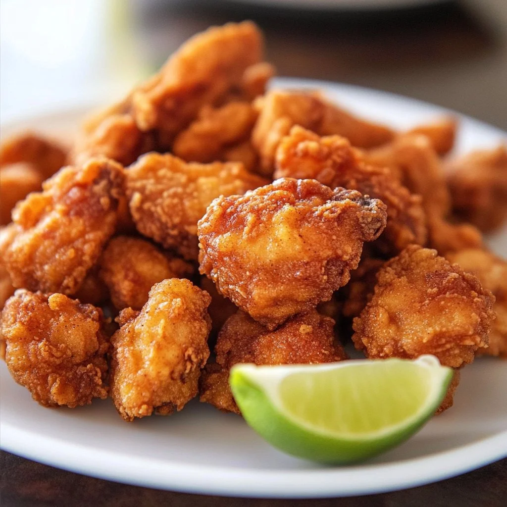 Chicharrón de Pollo crujiente servido en un plato