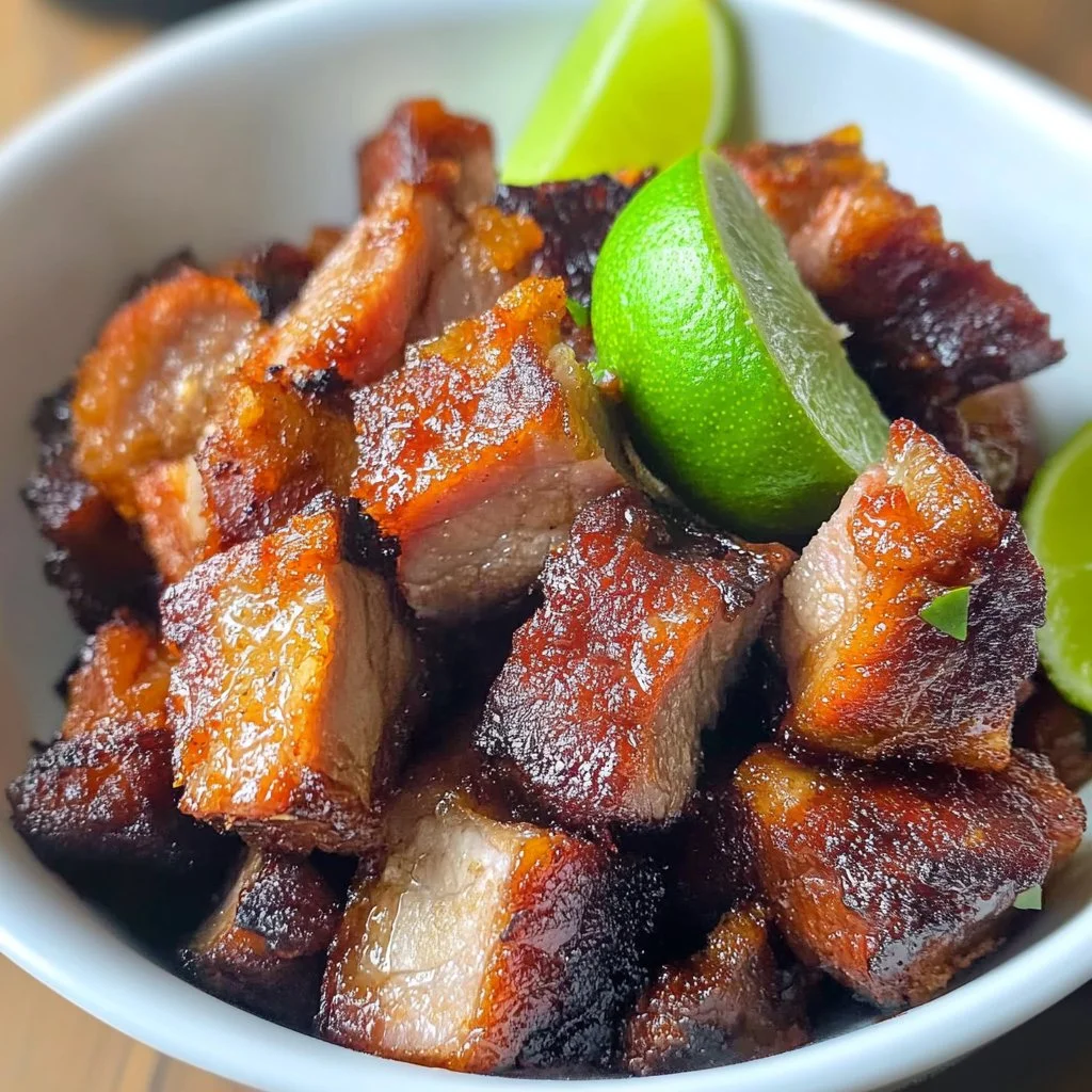 Chicharrón Dominicano Casero crujiente y dorado, ideal para acompañar platillos.