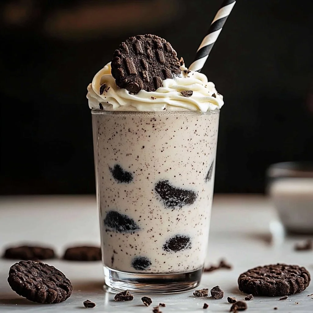 Un delicioso batido de galletas y crema con trozos de galleta.