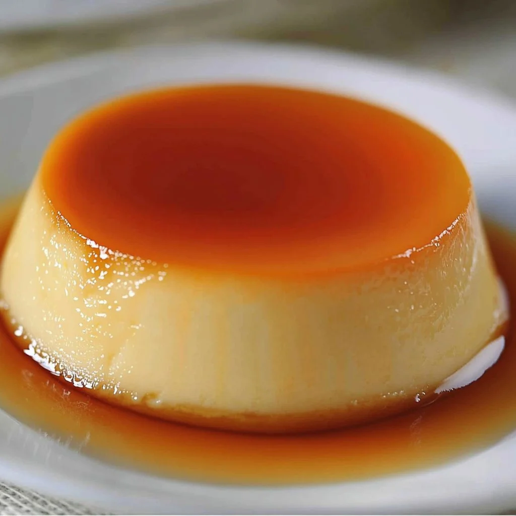 Flan de Leche Condensada, postre cremoso y dulce, presentado en un plato elegante.