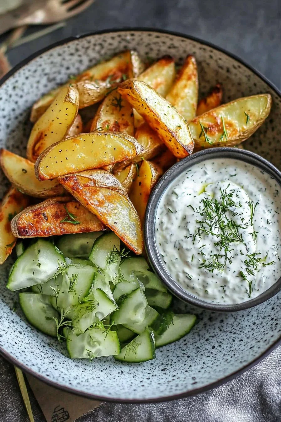 Gajos de papa con dip de pepino