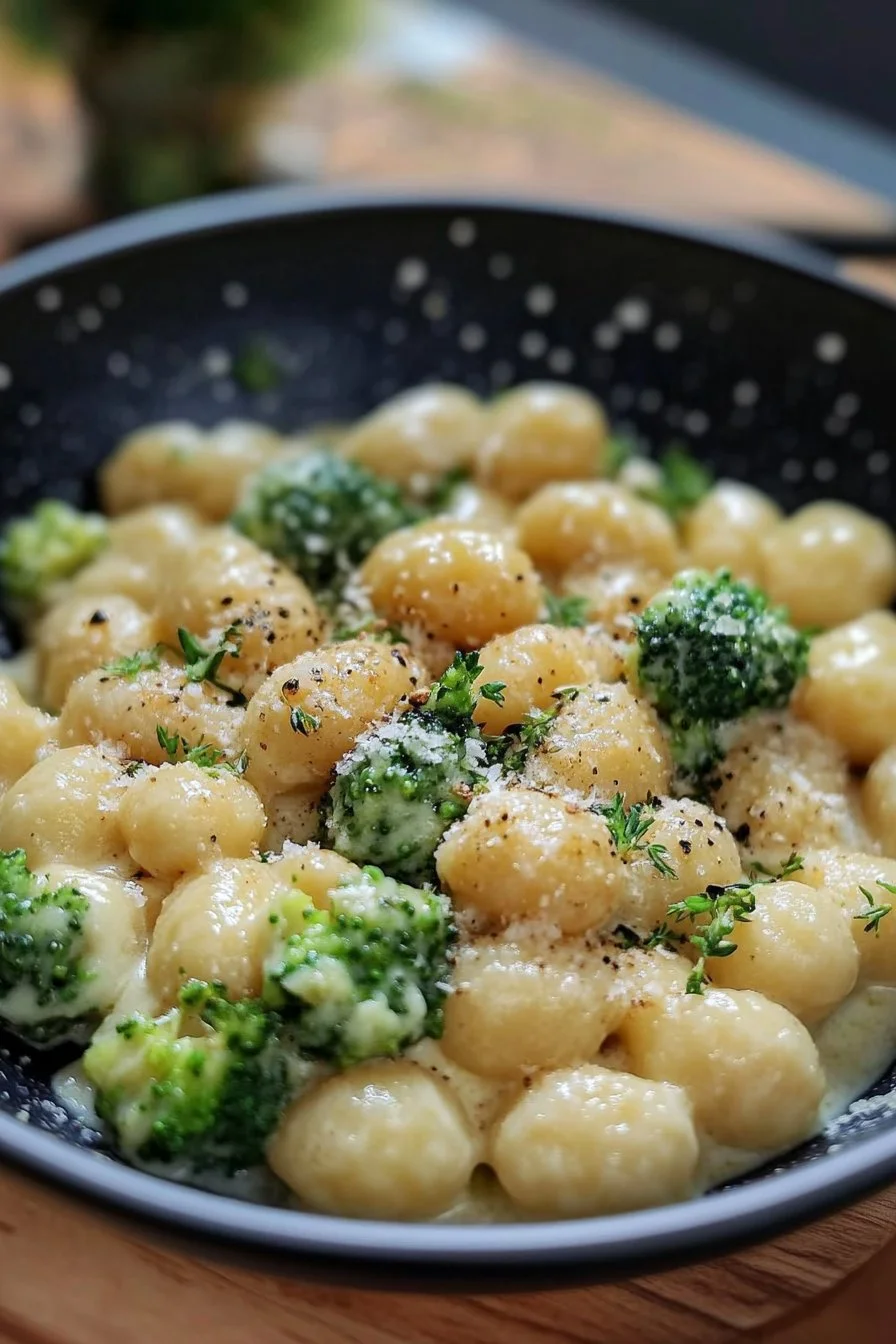 Gnocchis cremosos en salsa de brócoli y nata