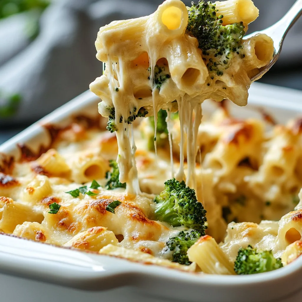 Horno de Pollo y Brócoli Alfredo, plato cremoso y delicioso