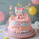 Pastel de cumpleaños de Hello Kitty decorado con colores pastel y detalles encantadores.