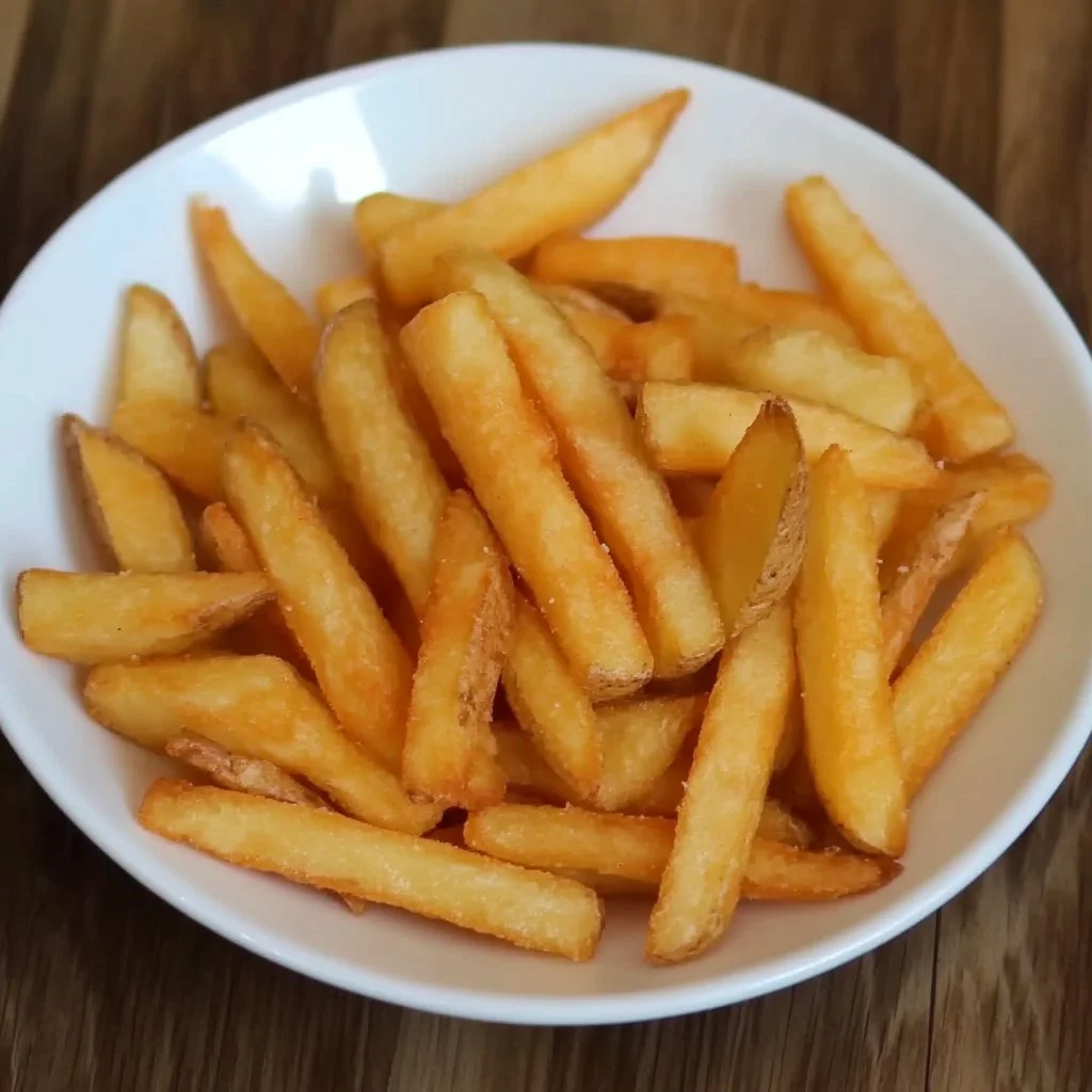 Plato de papas crujientes doradas y apetitosas servidas con salsas.