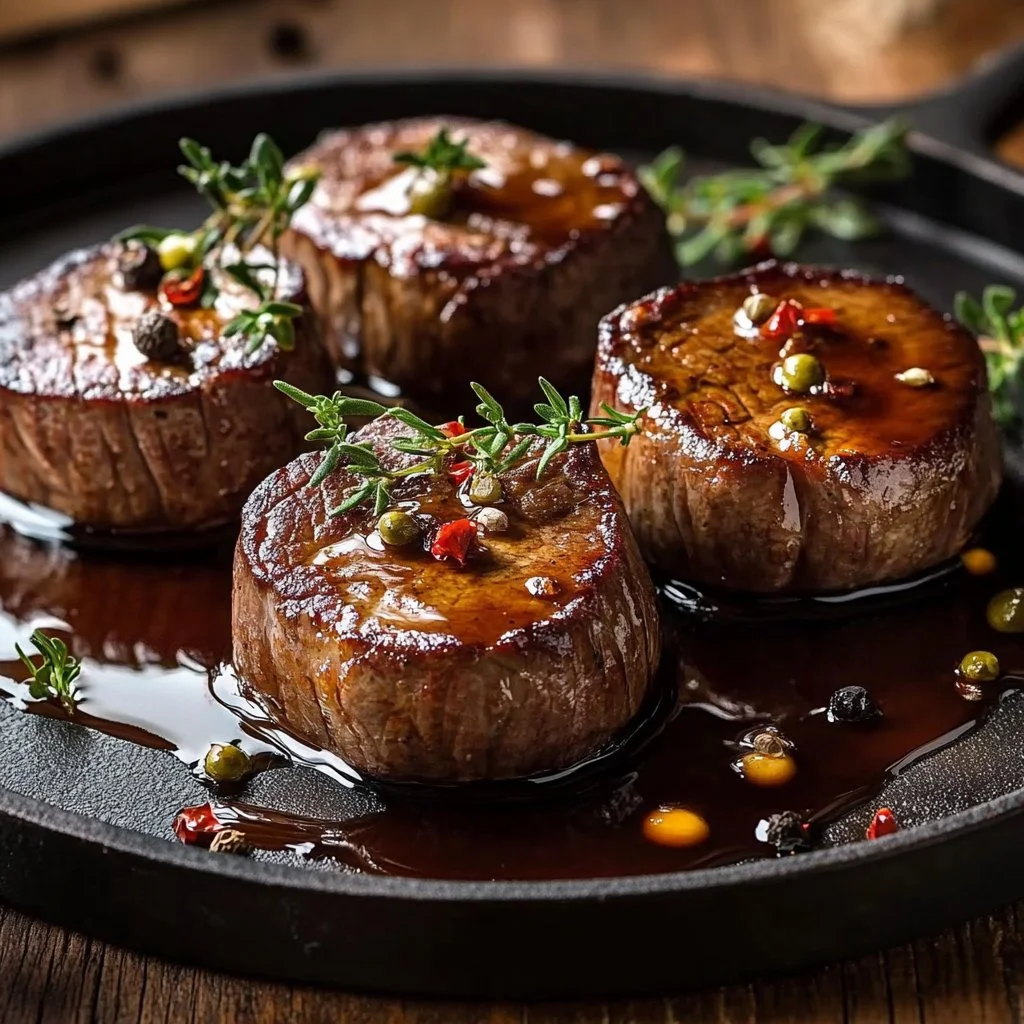 Medallón de Filete Mignon acompañado de salsa madeira, plato gourmet