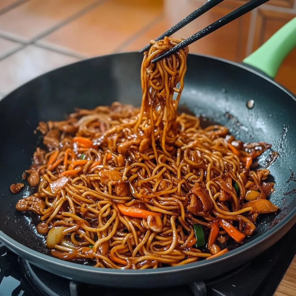 Plato de Noodles Frescos con Setas Enoki y Pollo