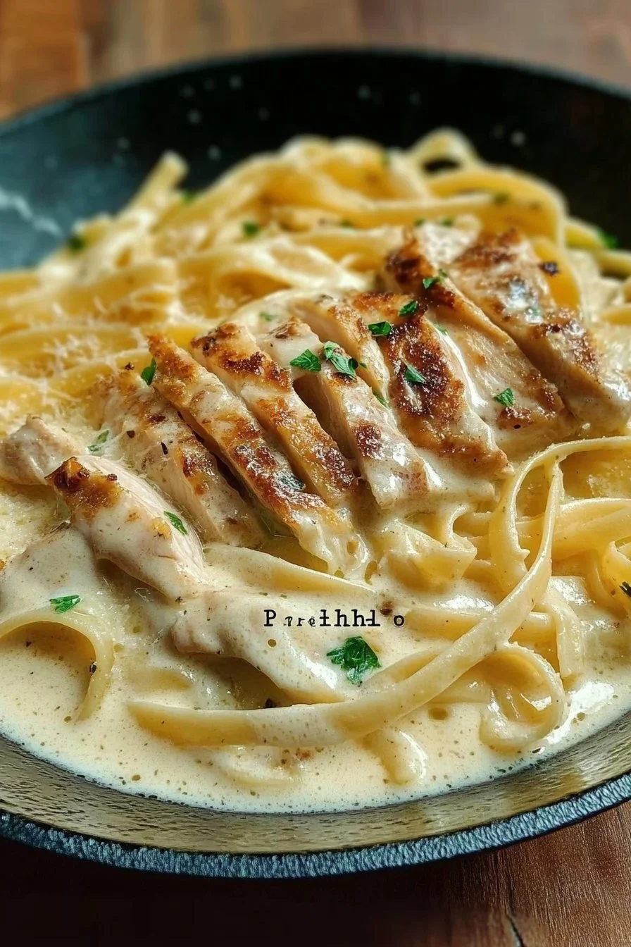 Pasta Alfredo con Pollo a la Parrilla