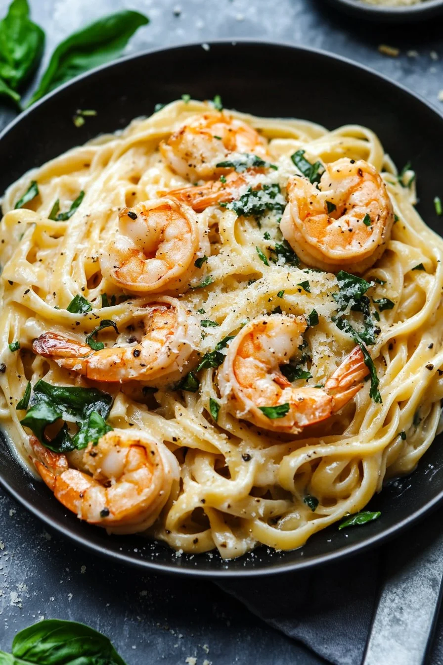 PASTA CON CAMARONES Y SALSA ALFREDO