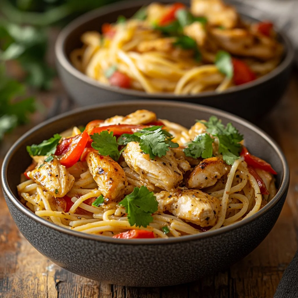 Plato de Pasta con Pollo Cremoso y Chipotle, un delicioso plato mexicano.