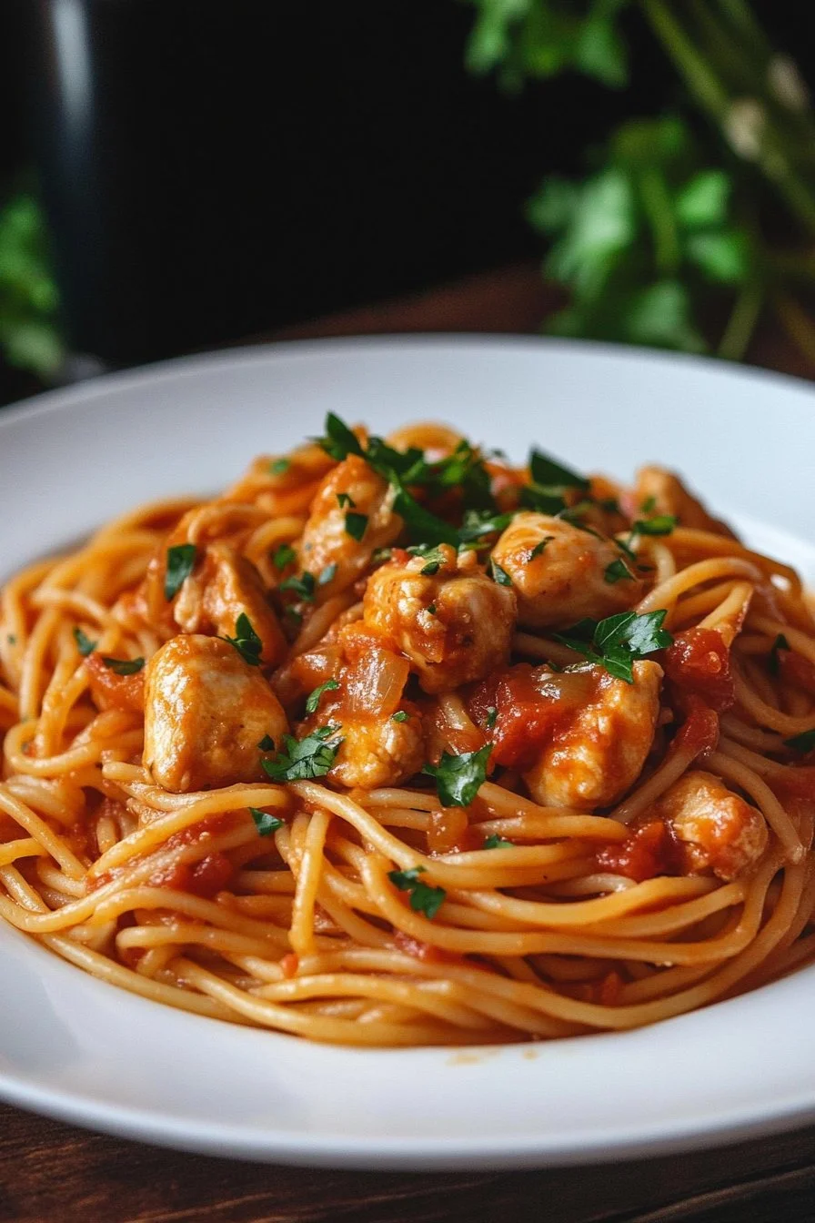 Pasta con Pollo en Salsa de Tomates