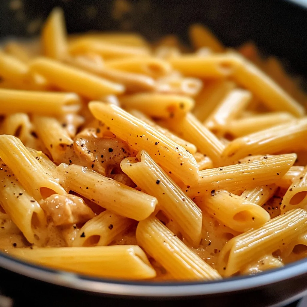 Pasta Alfredo con salsa cremosa y trozos de pollo